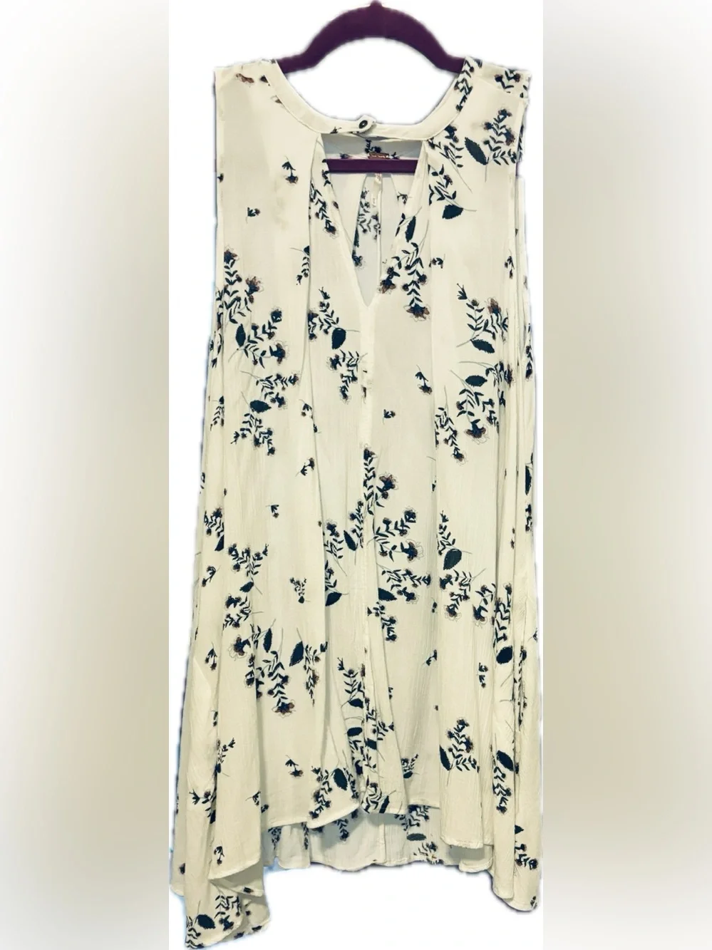 Free People White Floral Keyhole Tunic